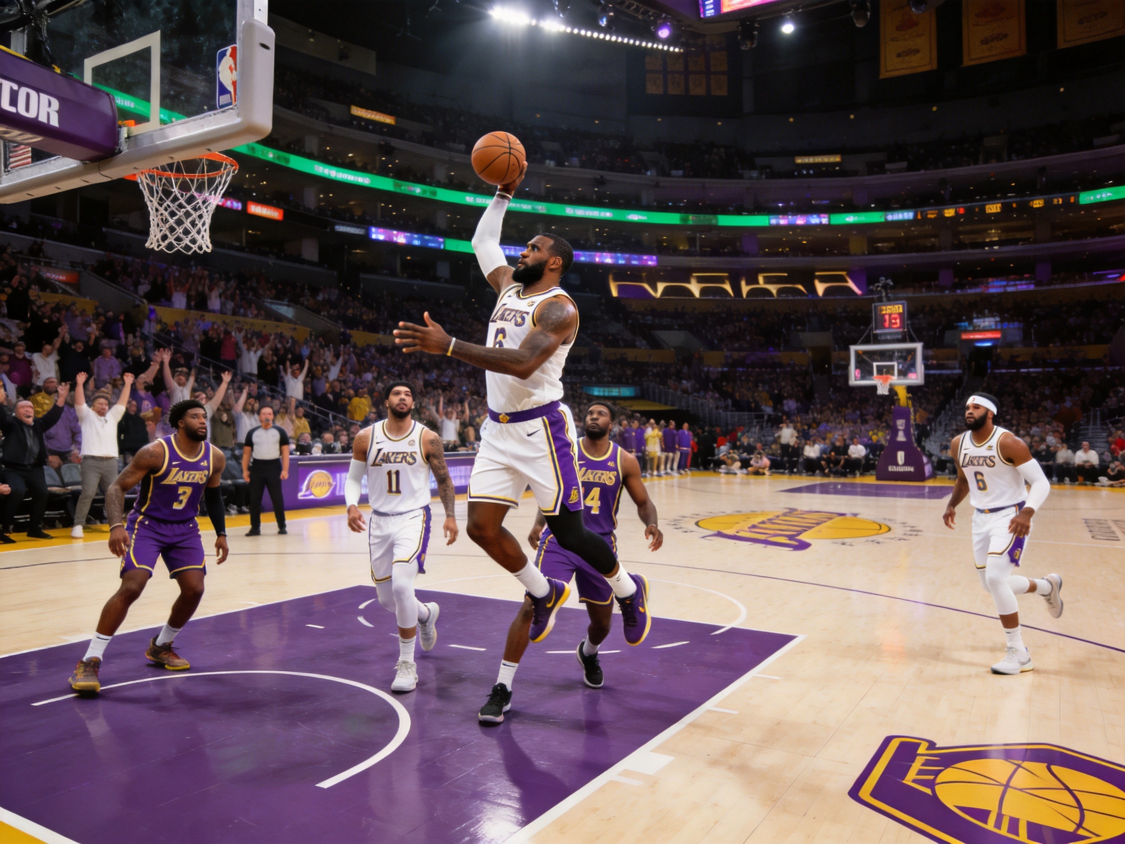 NBA常规赛湖人战胜凯尔特人 詹姆斯三双